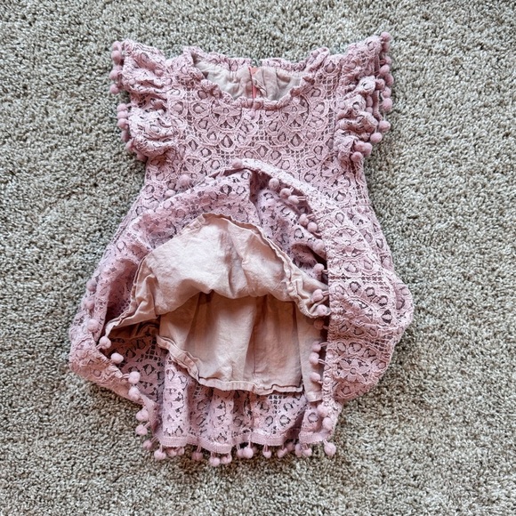 Baby Girl Pink Lace Dress with Pom Pom Trim Pink Easter dress- Size 6 months - Picture 4 of 8